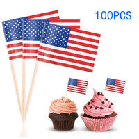 100Pcs US FlagAmerican Flag Food Cupcake
